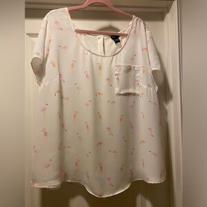 TORRID, size 3, whimsical flamingo blouse with covered buttons down the back.